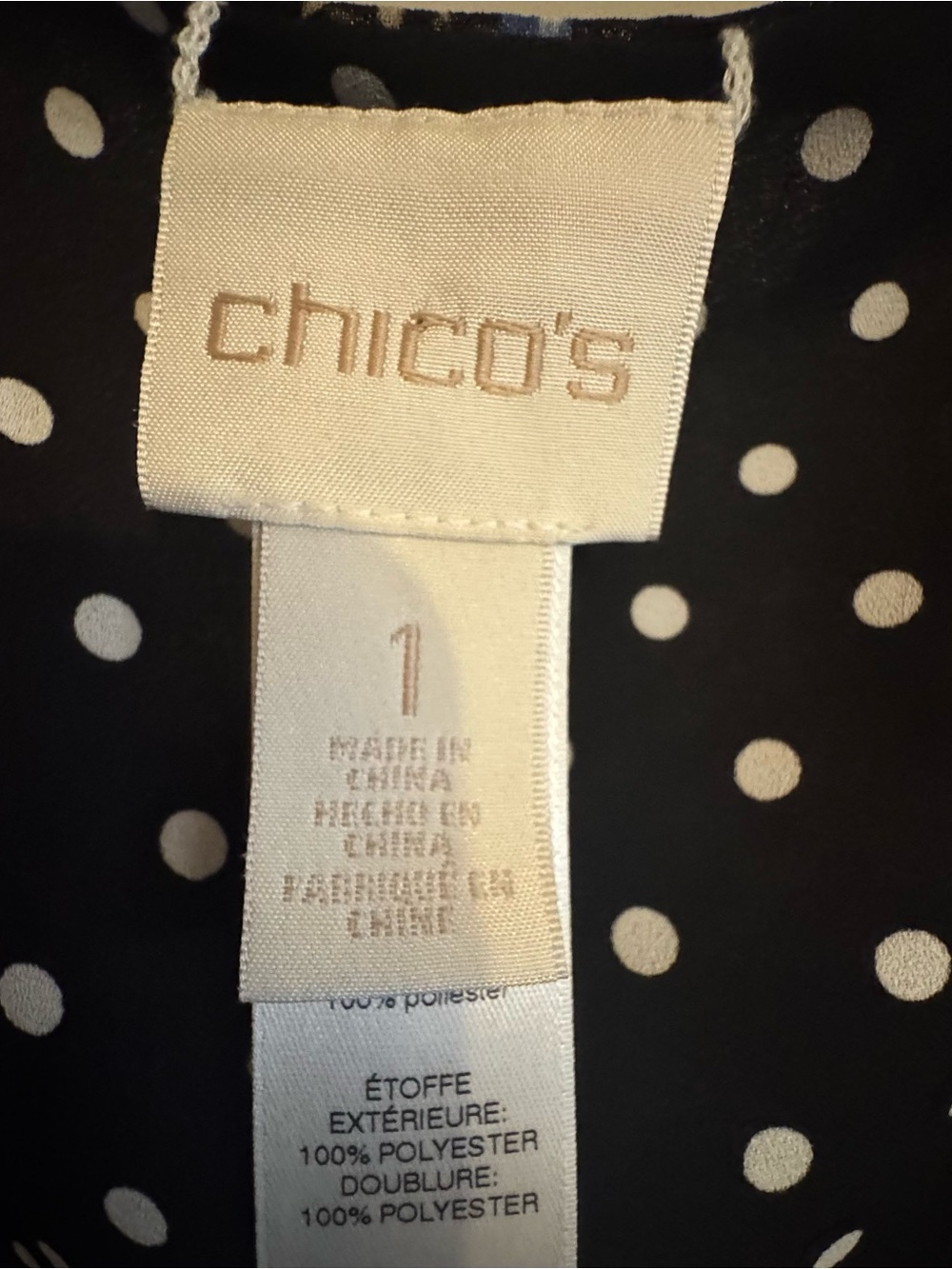 CHICO'S Flowy Black Floral/Black White Polka Dot Reversible Top MEDIUM #V - Picture 6 of 7